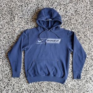 Vintage Nike Bauer Hockey Center Swoosh Hoodie Navy Blue 90s Men’s Small